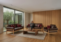 Cuneo Garnitur in Leder Supersoft Dark Brown mit Echtholzgestell in Eiche Natur